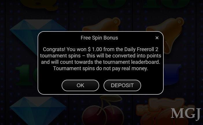 Freerolls Slots Tournament - Screenshot of Daily Freeroll 2 Total Win Amount - MGJ