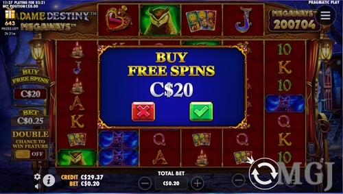 Screenshot of Pragmatic Play's Madame Destiny Megaways Slot - Buy Free Spins for CAD 20 - MGJ