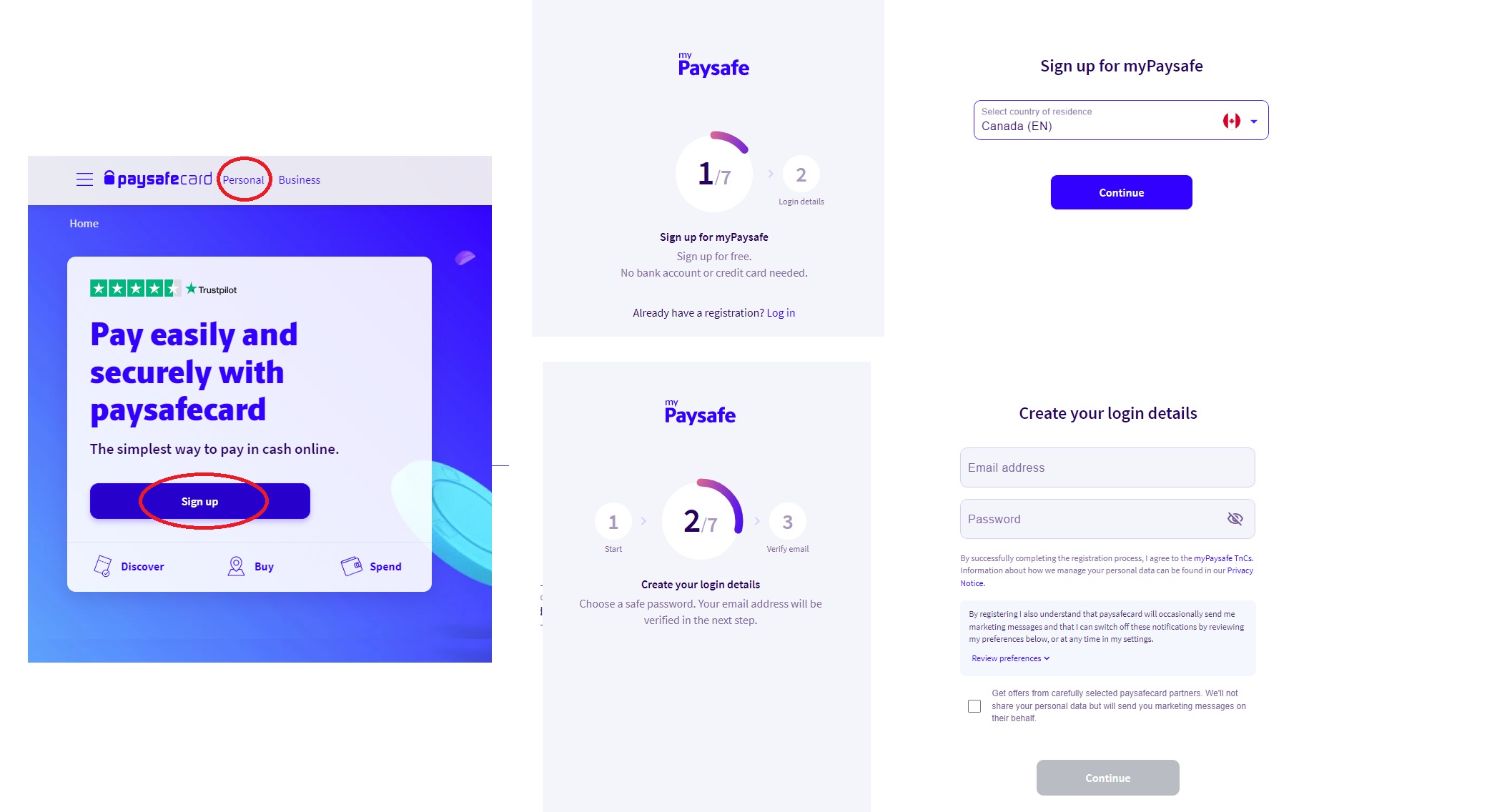 Screnshot of Setting up a personal myPaysafe account - Image source - Paysafecard.com - MGJ