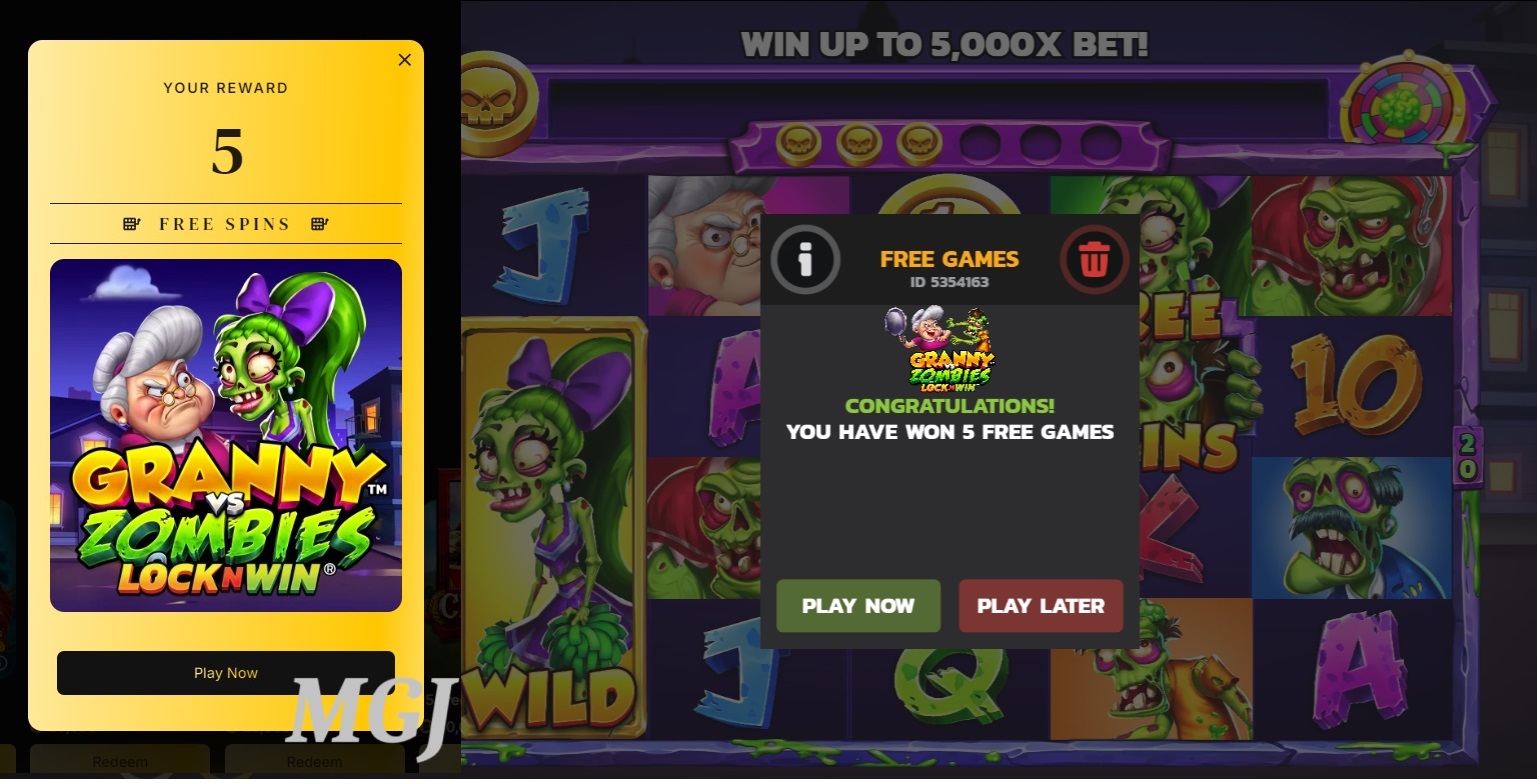 Betty Coins – Is This Betty Casino Perk Any Good? 26 Betty Coins Free Spins Redemption - Screenshot of Granny Vs Zombies Lock N Wins - Games Global - Betty Casino - MGJ