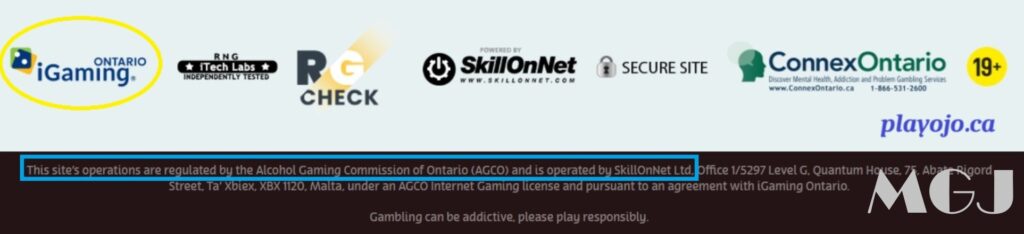 My PlayOJO Ontario Review – What It’s Like to Be an OJOer 4 PlayOJO Ontario Licensing Screenshot - MGJ